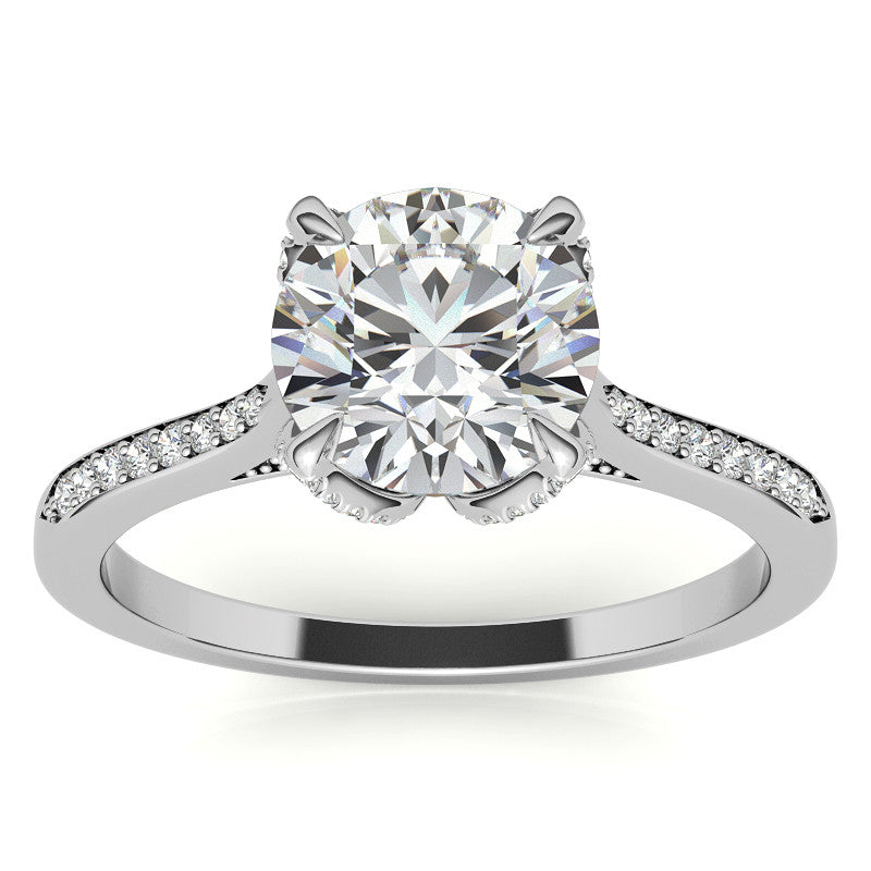 Round Brilliant Moissanite Engagement Ring With Diamond Accented Tulip Prongs