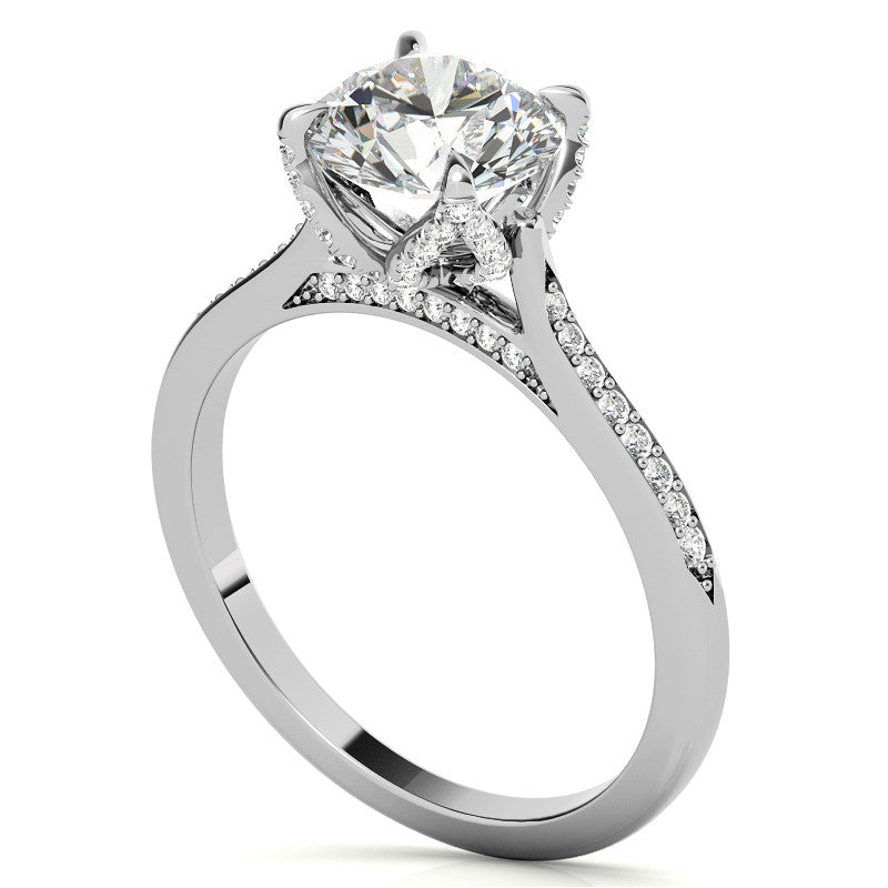 Round Brilliant Moissanite Engagement Ring With Diamond Accented Tulip Prongs