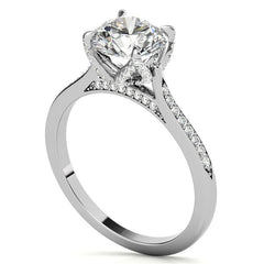 Round Brilliant Moissanite Engagement Ring With Diamond Accented Tulip Prongs