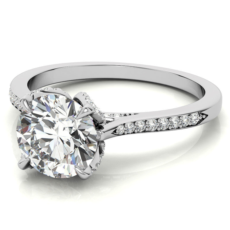 Round Brilliant Moissanite Engagement Ring With Diamond Accented Tulip Prongs
