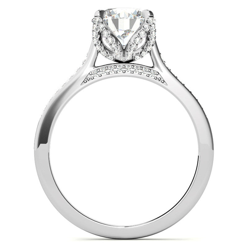 Round Brilliant Moissanite Engagement Ring With Diamond Accented Tulip Prongs