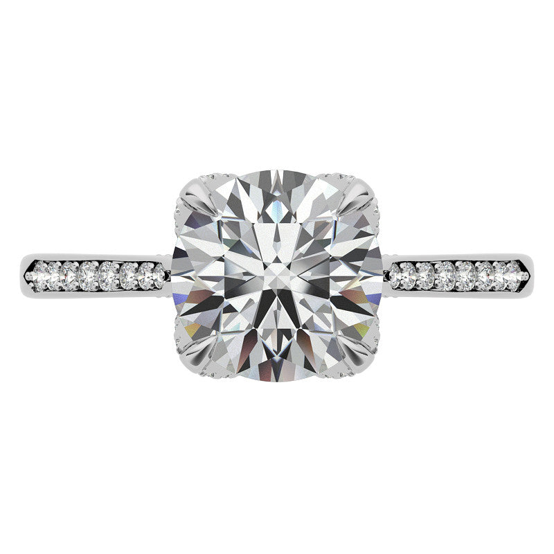 Round Brilliant Moissanite Engagement Ring With Diamond Accented Tulip Prongs