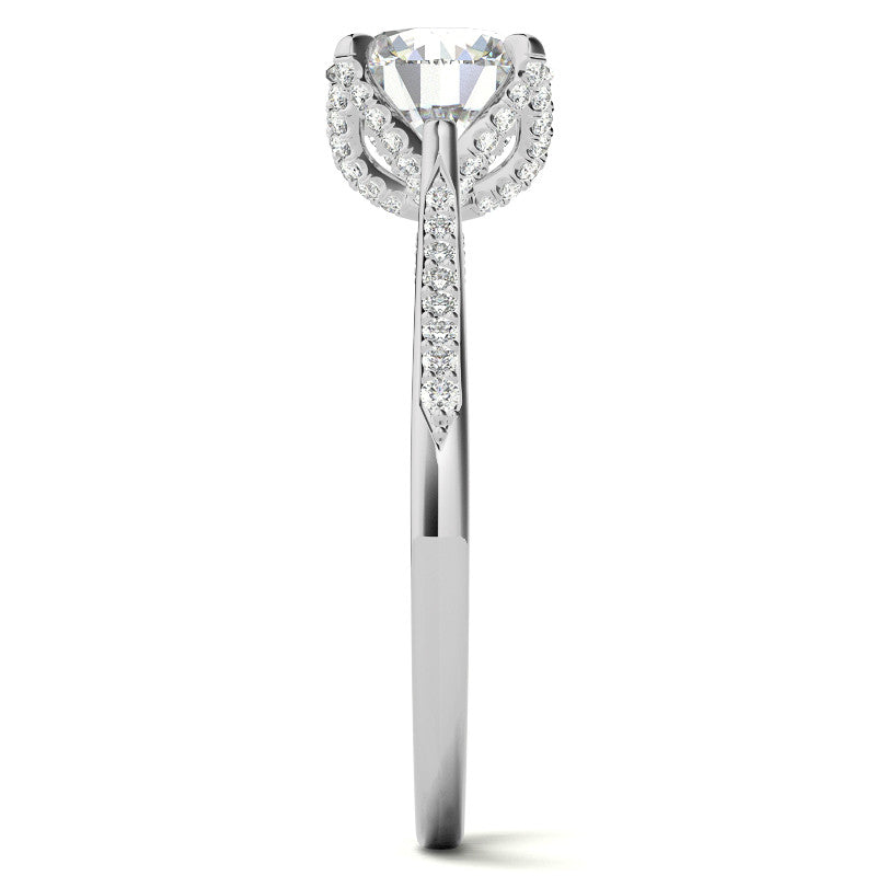 Round Brilliant Moissanite Engagement Ring With Diamond Accented Tulip Prongs
