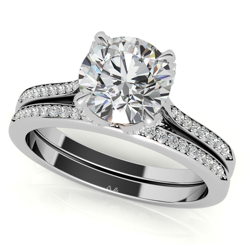 Round Brilliant Moissanite Engagement Ring With Diamond Accented Tulip Prongs