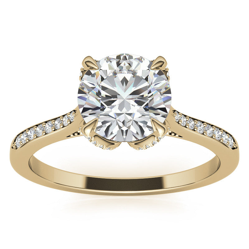 Round Brilliant Moissanite Engagement Ring With Diamond Accented Tulip Prongs