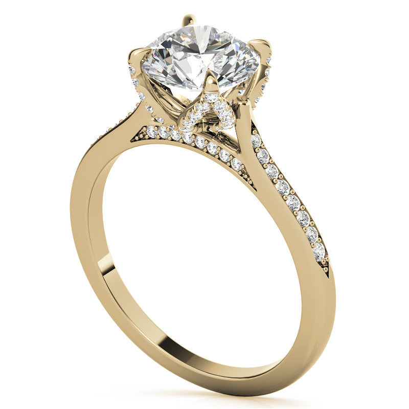 Round Brilliant Moissanite Engagement Ring With Diamond Accented Tulip Prongs