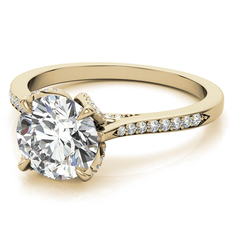 Round Brilliant Moissanite Engagement Ring With Diamond Accented Tulip Prongs