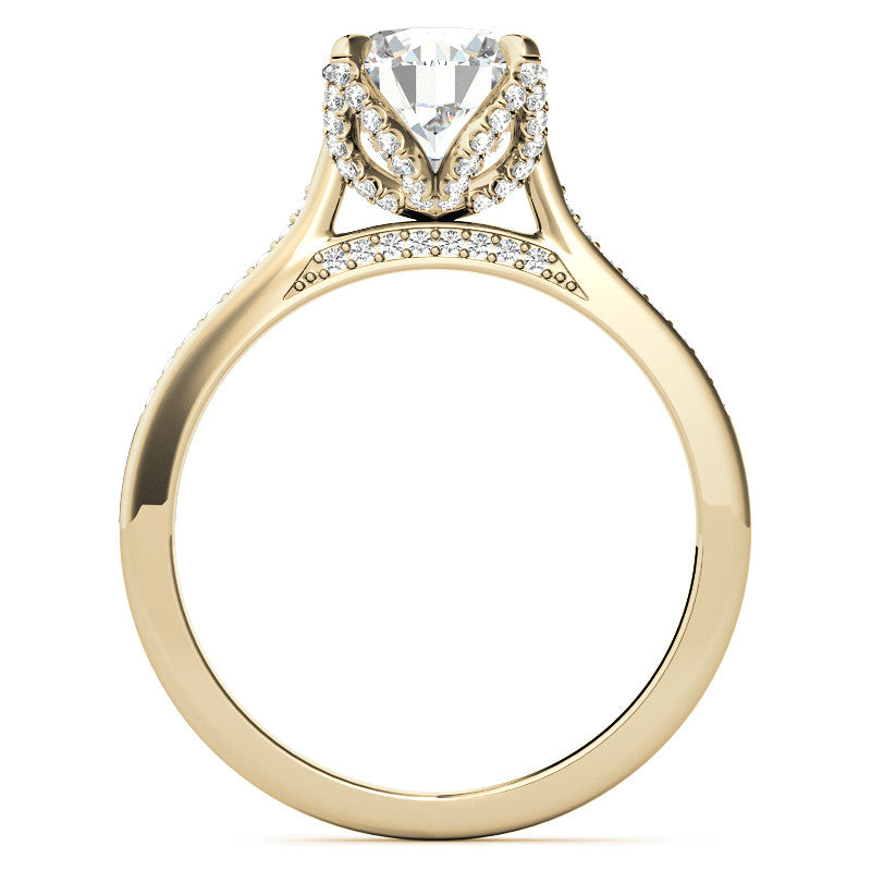 Round Brilliant Moissanite Engagement Ring With Diamond Accented Tulip Prongs