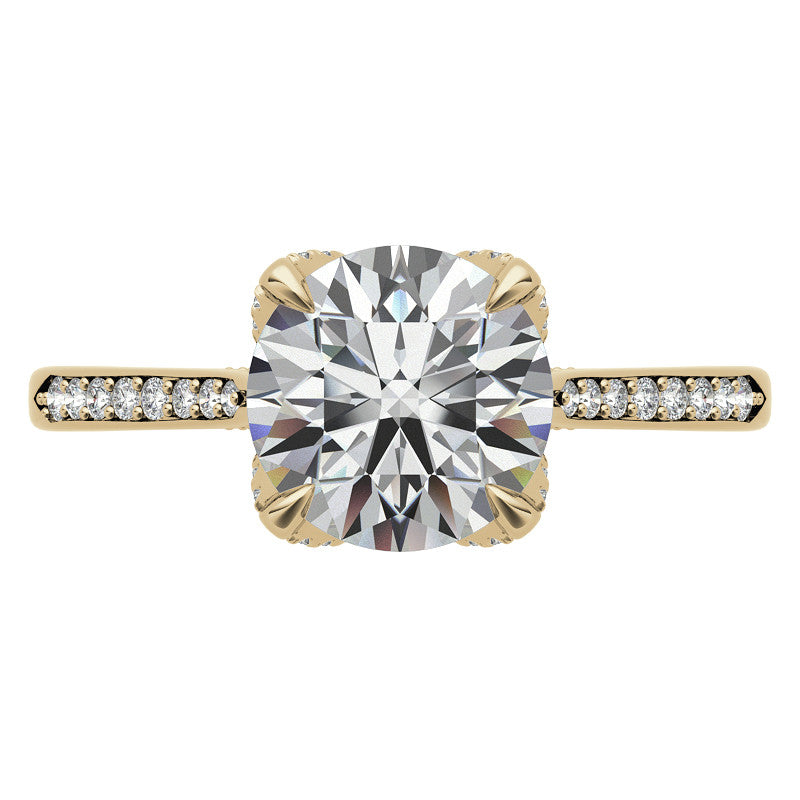 Round Brilliant Moissanite Engagement Ring With Diamond Accented Tulip Prongs