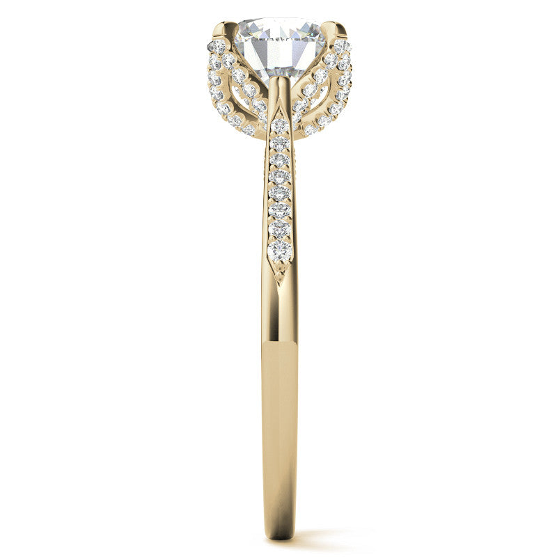 Round Brilliant Moissanite Engagement Ring With Diamond Accented Tulip Prongs
