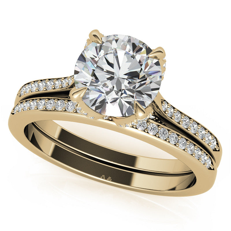 Round Brilliant Moissanite Engagement Ring With Diamond Accented Tulip Prongs