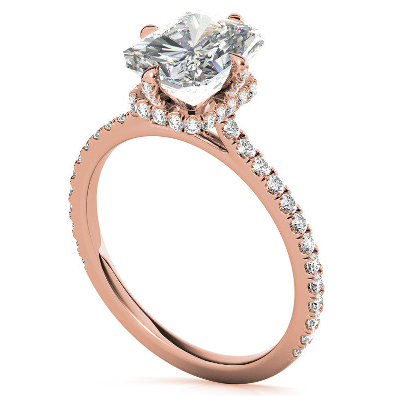 Emerald / Radiant Cut Moissanite Engagement Ring With Compass Style Diamond Accented Prongs