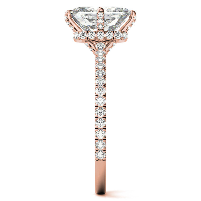 Emerald / Radiant Cut Moissanite Engagement Ring With Compass Style Diamond Accented Prongs