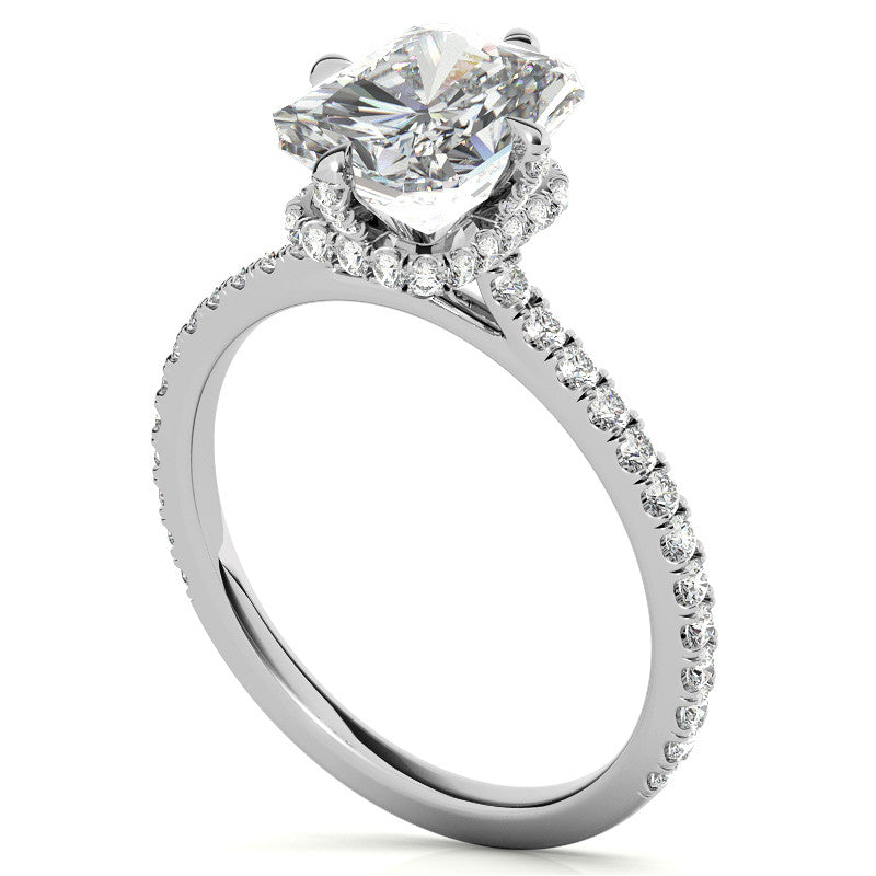 Emerald / Radiant Cut Moissanite Engagement Ring With Compass Style Diamond Accented Prongs
