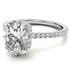 Emerald / Radiant Cut Moissanite Engagement Ring With Compass Style Diamond Accented Prongs