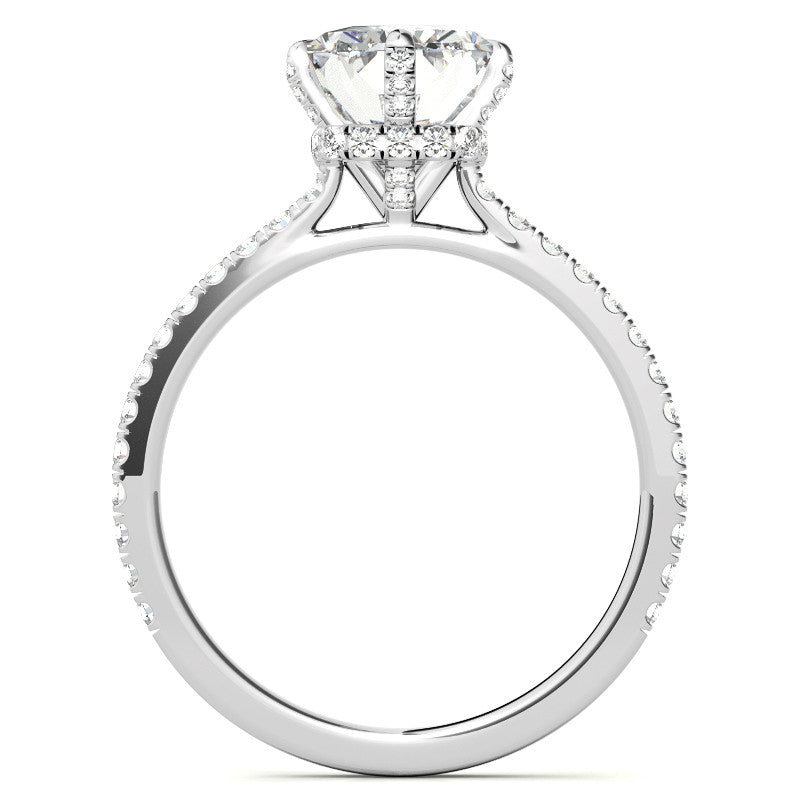 Emerald / Radiant Cut Moissanite Engagement Ring With Compass Style Diamond Accented Prongs