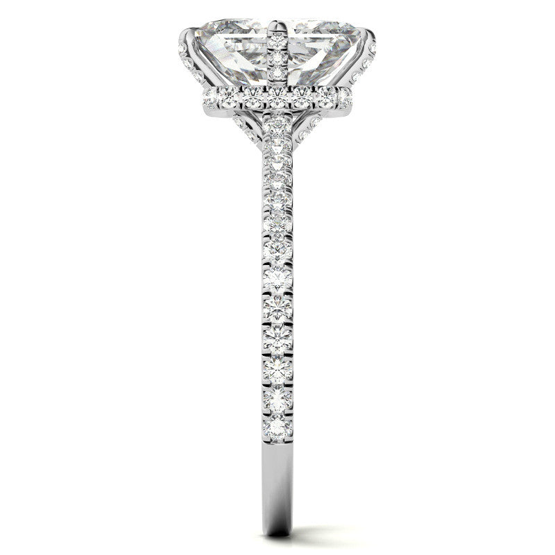 Emerald / Radiant Cut Moissanite Engagement Ring With Compass Style Diamond Accented Prongs