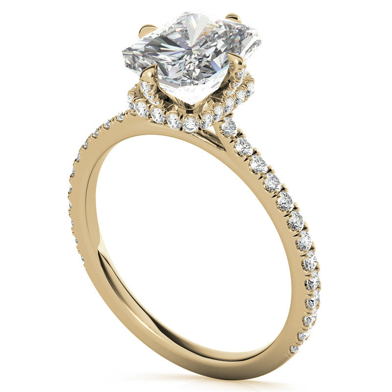 Emerald / Radiant Cut Moissanite Engagement Ring With Compass Style Diamond Accented Prongs