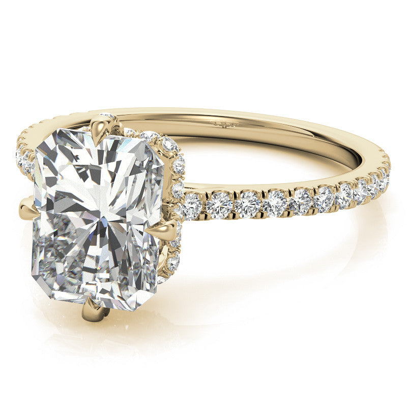 Emerald / Radiant Cut Moissanite Engagement Ring With Compass Style Diamond Accented Prongs