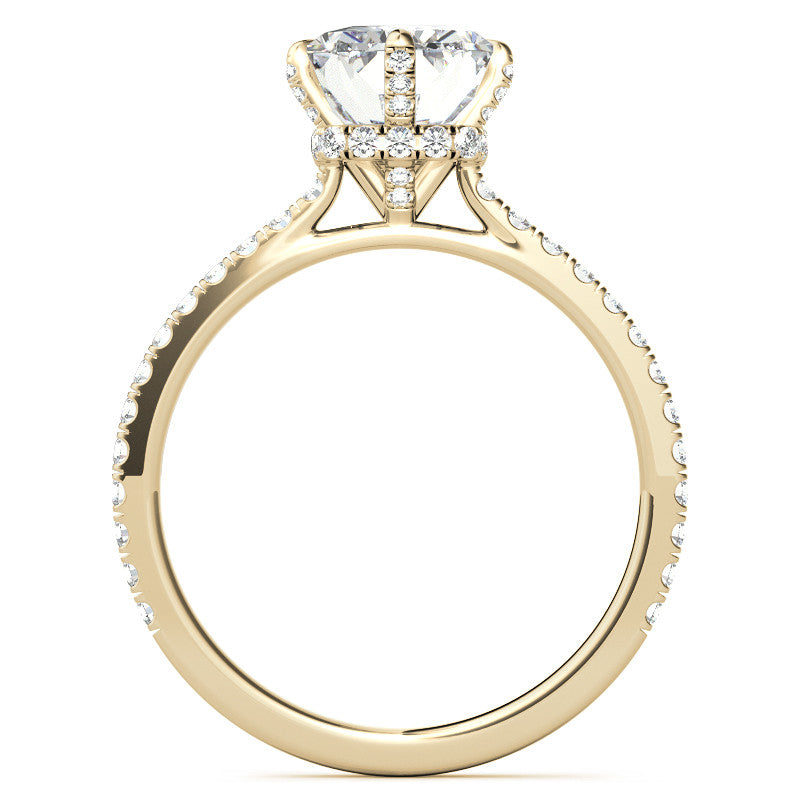 Emerald / Radiant Cut Moissanite Engagement Ring With Compass Style Diamond Accented Prongs