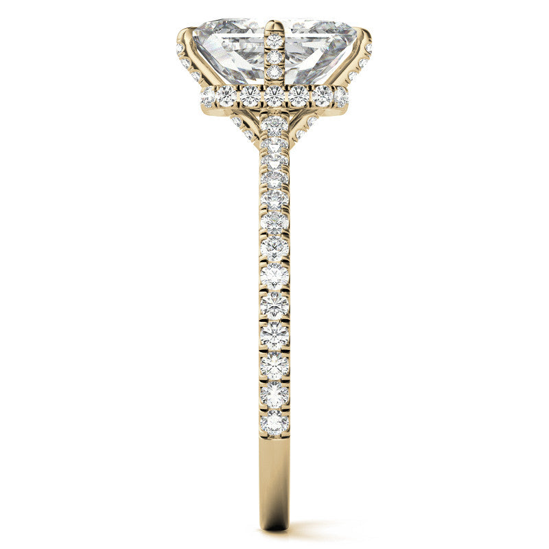 Emerald / Radiant Cut Moissanite Engagement Ring With Compass Style Diamond Accented Prongs