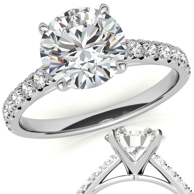 Round Brilliant Moissanite Cathedral Engagement Ring With Claw Prongs
