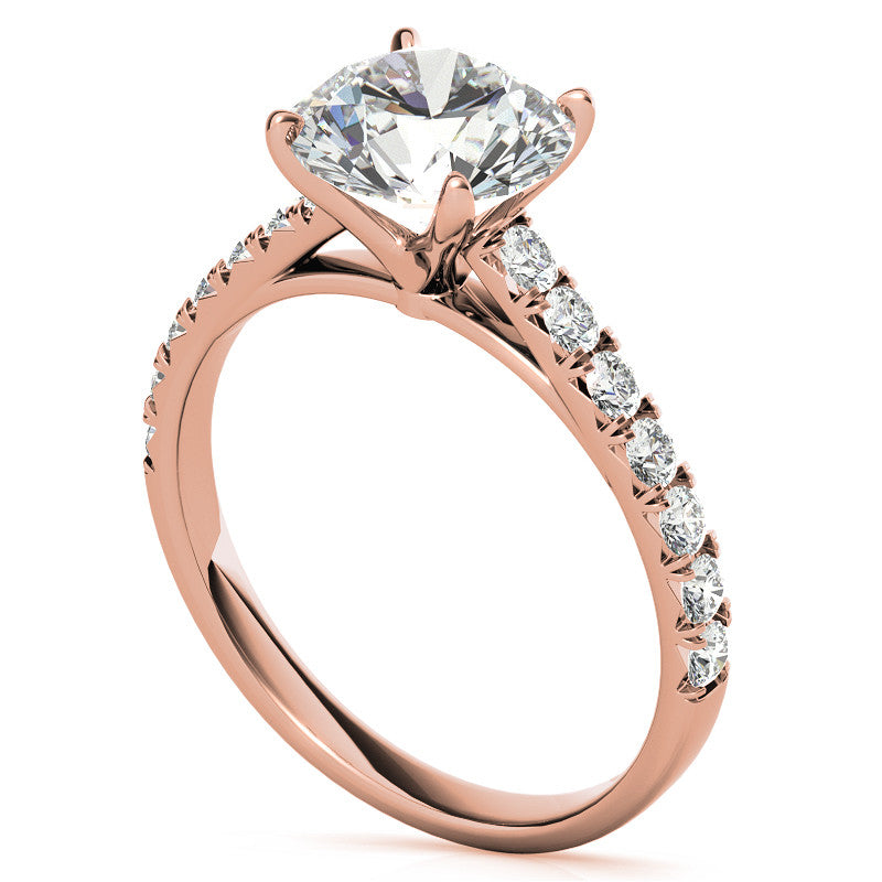 Round Brilliant Moissanite Cathedral Engagement Ring With Claw Prongs