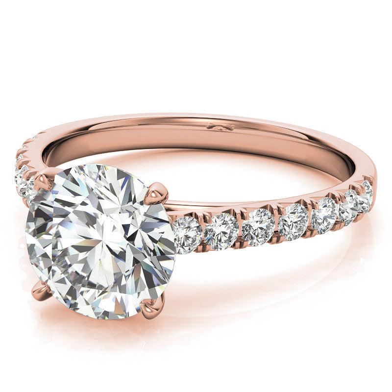 Round Brilliant Moissanite Cathedral Engagement Ring With Claw Prongs