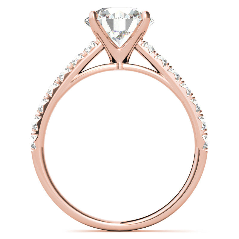 Round Brilliant Moissanite Cathedral Engagement Ring With Claw Prongs