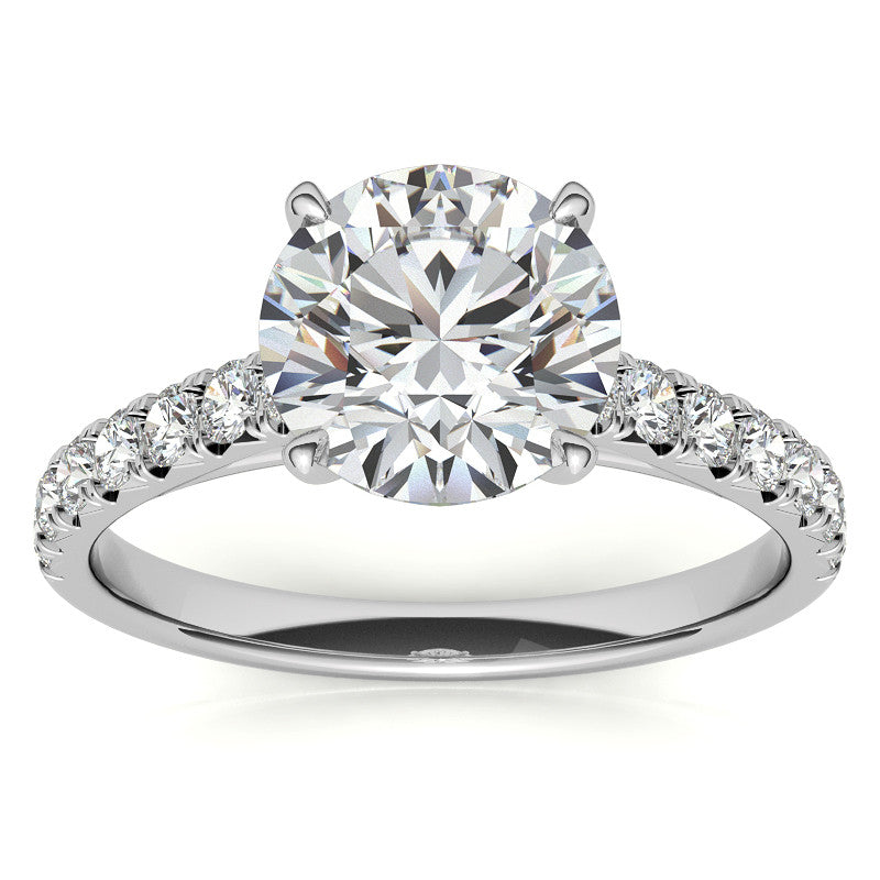 Round Brilliant Moissanite Cathedral Engagement Ring With Claw Prongs