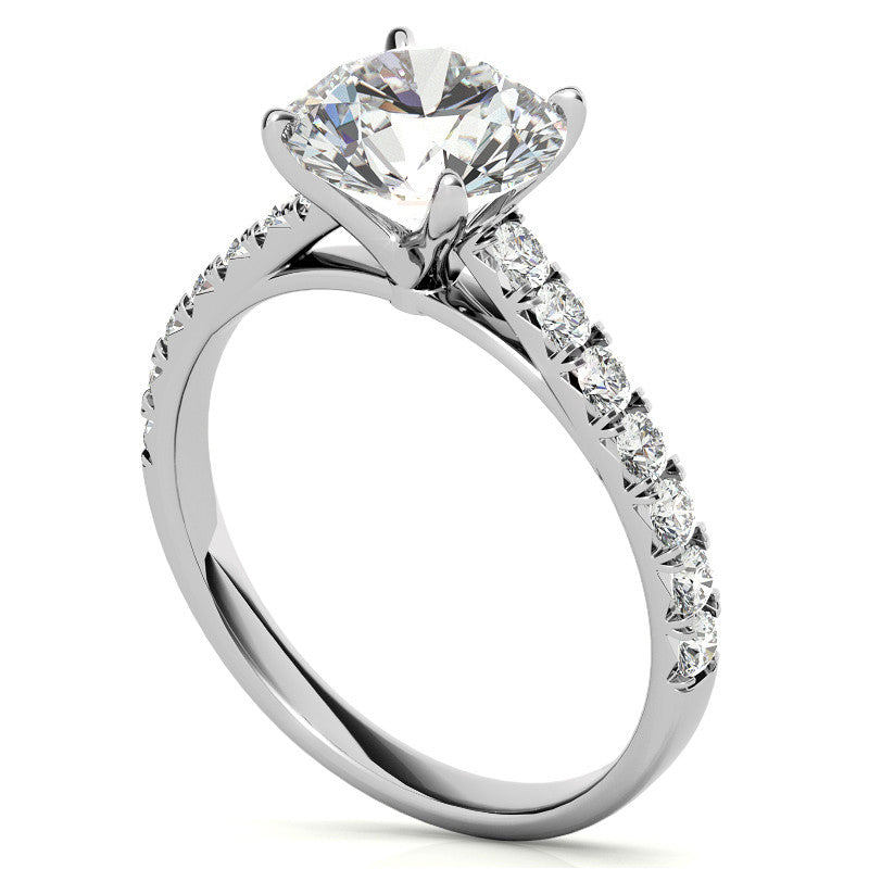 Round Brilliant Moissanite Cathedral Engagement Ring With Claw Prongs
