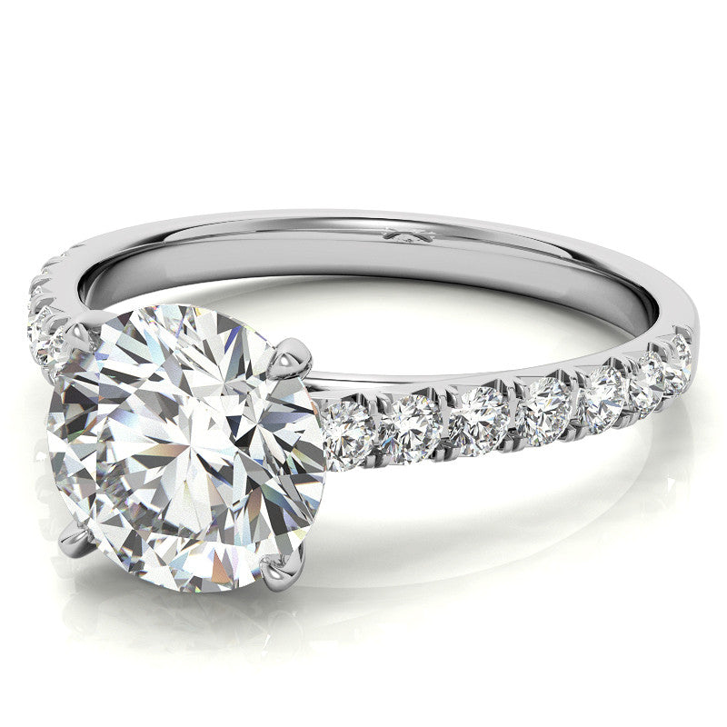 Round Brilliant Moissanite Cathedral Engagement Ring With Claw Prongs