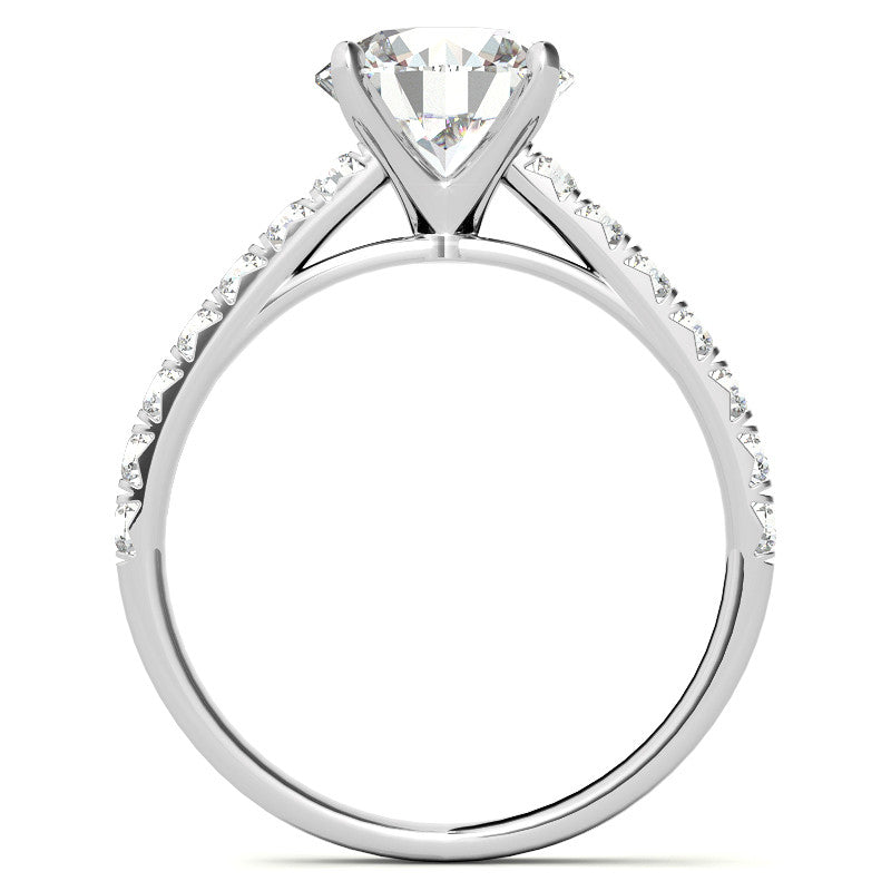 Round Brilliant Moissanite Cathedral Engagement Ring With Claw Prongs