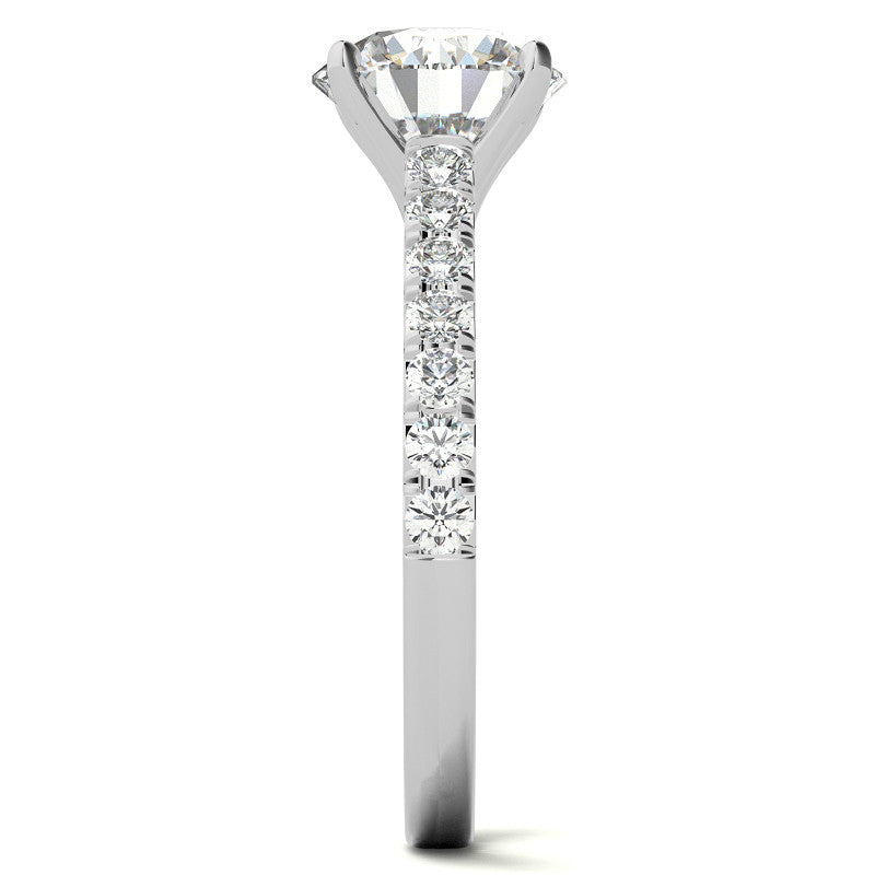 Round Brilliant Moissanite Cathedral Engagement Ring With Claw Prongs