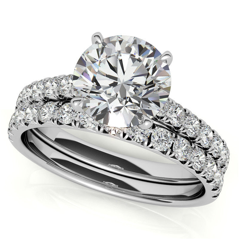 Round Brilliant Moissanite Cathedral Engagement Ring With Claw Prongs