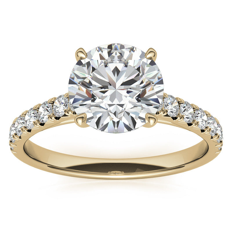 Round Brilliant Moissanite Cathedral Engagement Ring With Claw Prongs