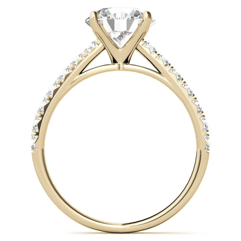 Round Brilliant Moissanite Cathedral Engagement Ring With Claw Prongs