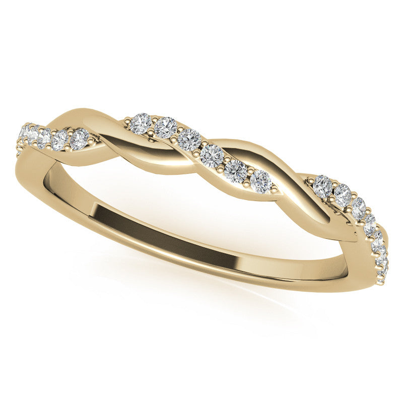 Round Brilliant Moissanite Infinity Twist Style Engagement Ring With Diamond Accented Tulip Prongs