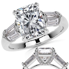 Emerald / Radiant and Baguette Moissanite Engagement Ring