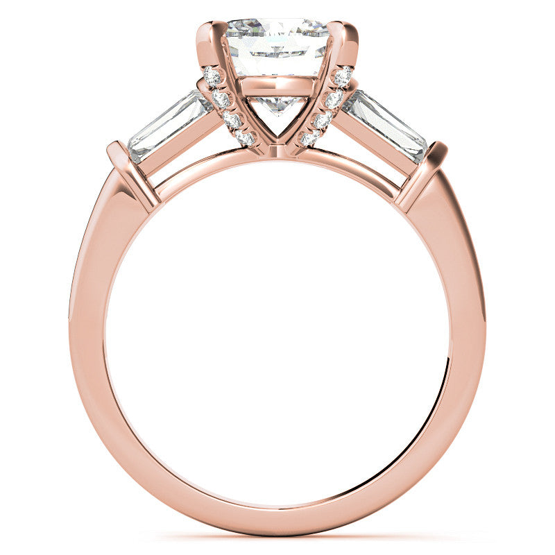 Cushion and Baguette Moissanite Engagement Ring with Prong Pave Accents