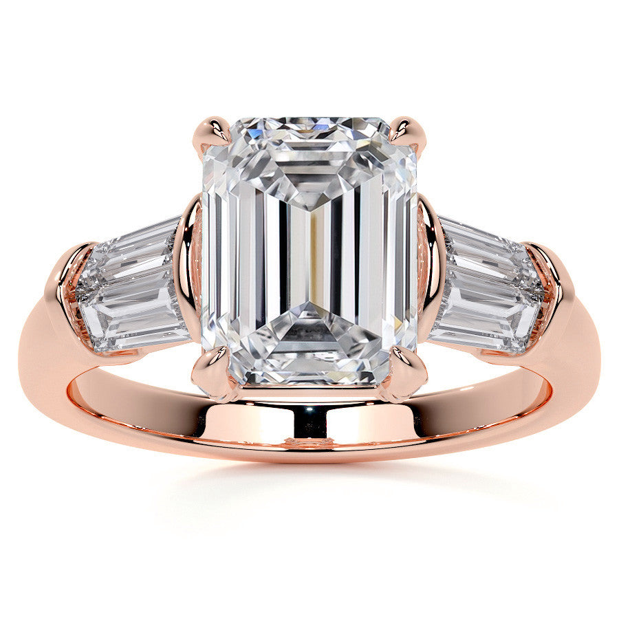 Emerald / Radiant and Baguette Moissanite Engagement Ring