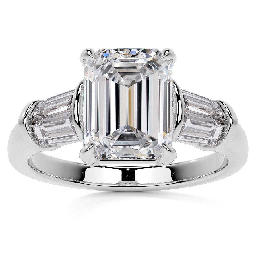 Emerald / Radiant and Baguette Moissanite Engagement Ring