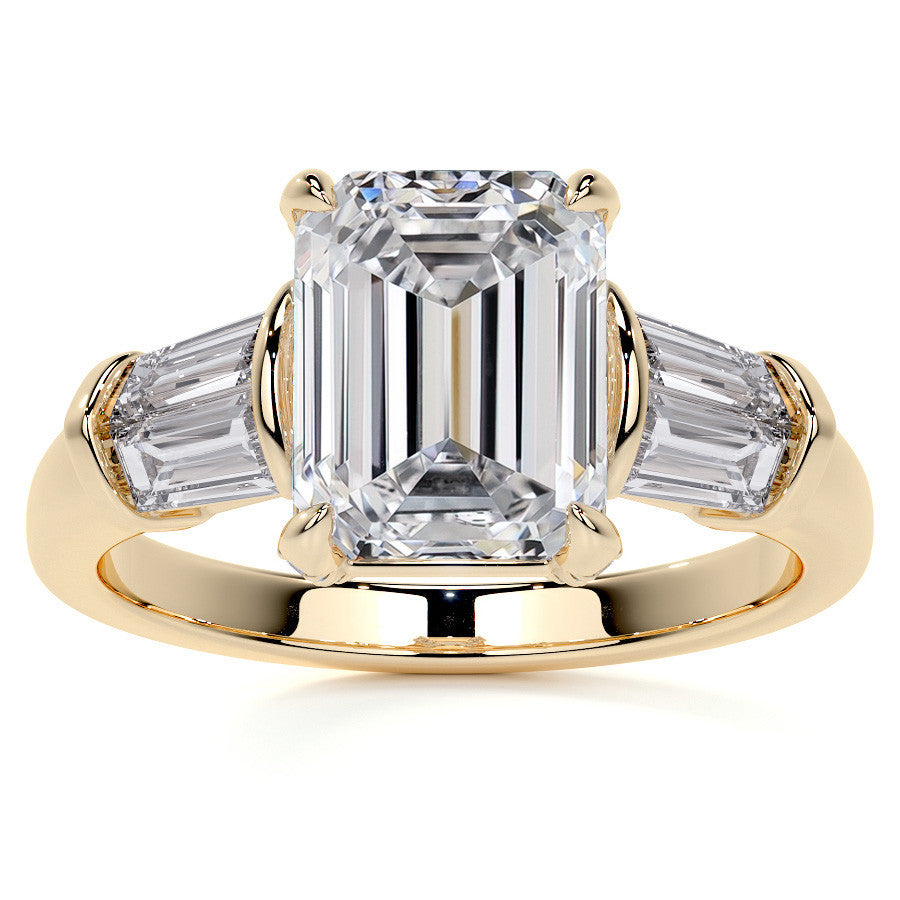 Emerald / Radiant and Baguette Moissanite Engagement Ring
