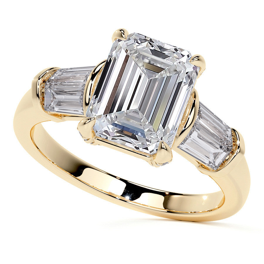 Emerald / Radiant and Baguette Moissanite Engagement Ring