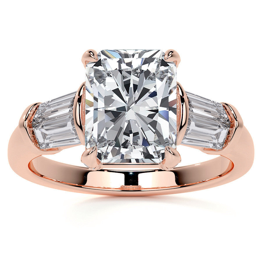 Emerald / Radiant and Baguette Moissanite Engagement Ring