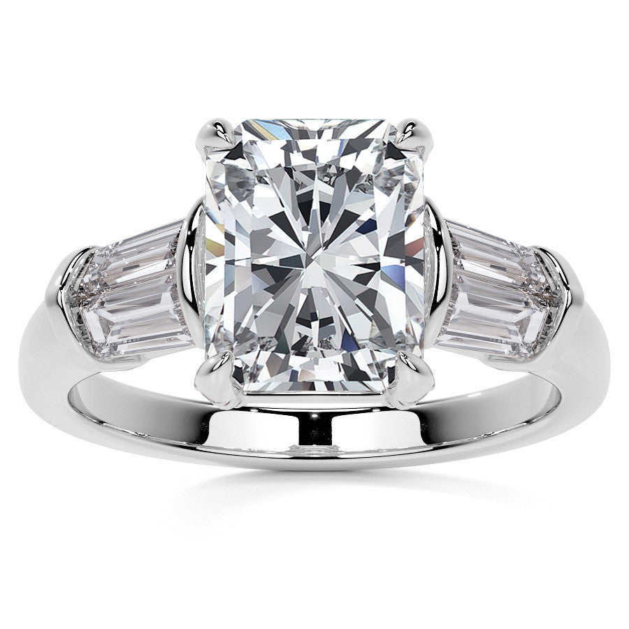 Emerald / Radiant and Baguette Moissanite Engagement Ring