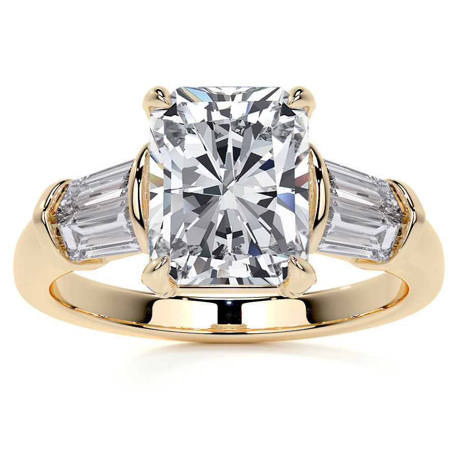 Emerald / Radiant and Baguette Moissanite Engagement Ring
