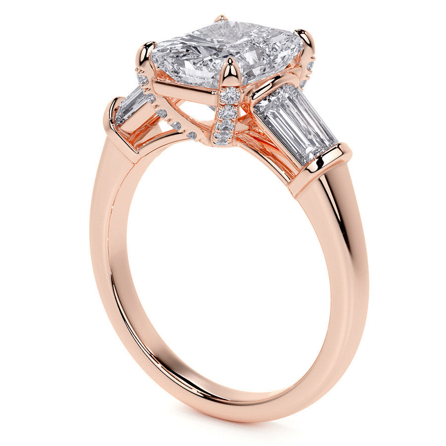Emerald / Radiant and Baguette Moissanite Engagement Ring