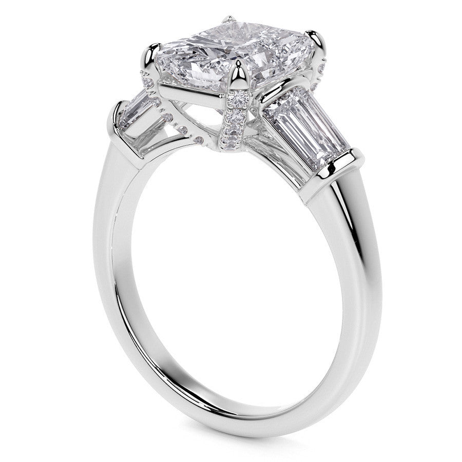 Emerald / Radiant and Baguette Moissanite Engagement Ring