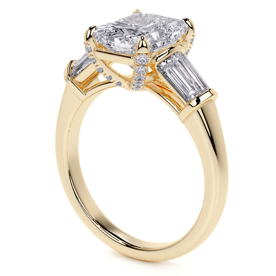 Emerald / Radiant and Baguette Moissanite Engagement Ring